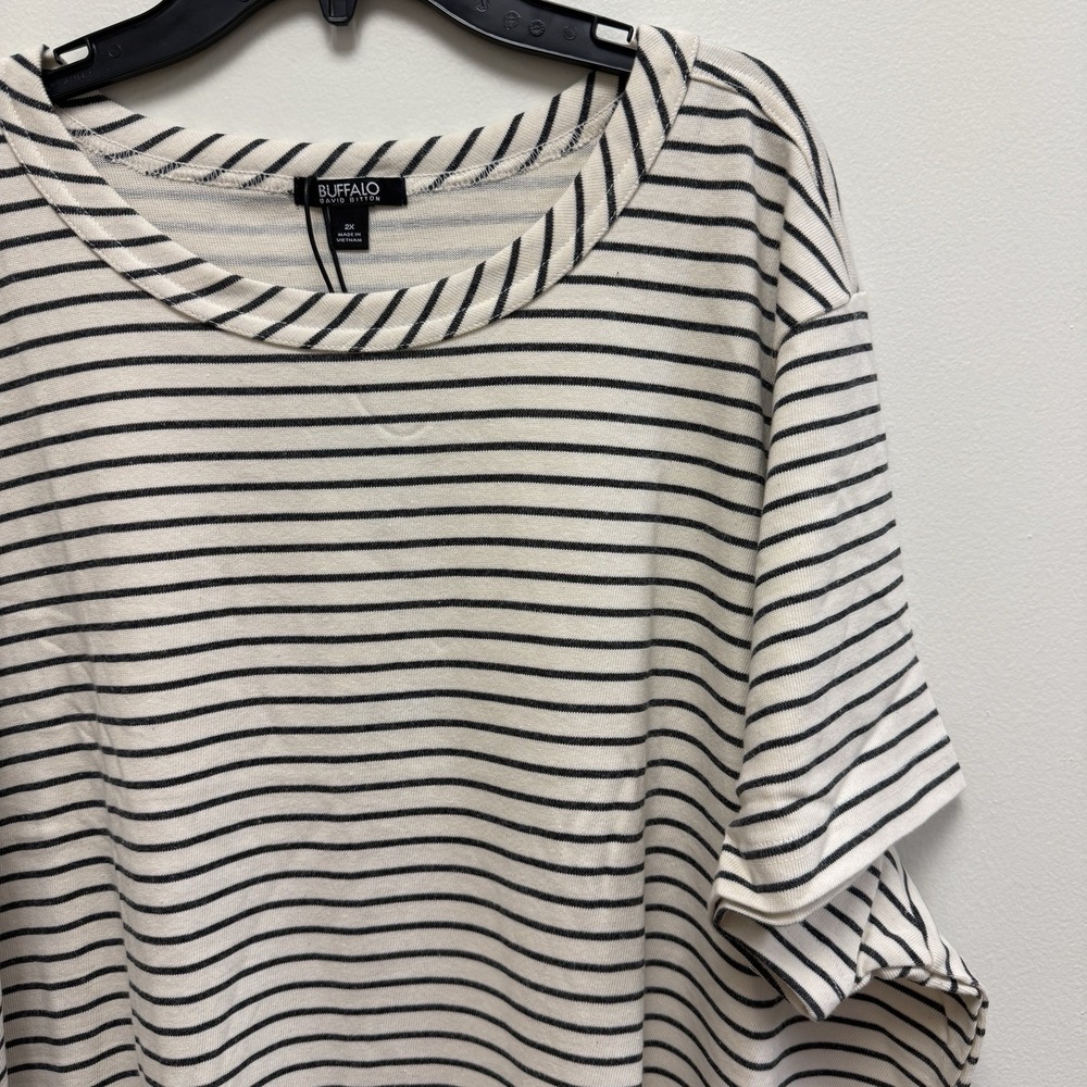 Black Stripe Cotton Dress Buffalo David Bitton  2X Knit Hi Low Hem Casual NWT - Picture 4 of 12